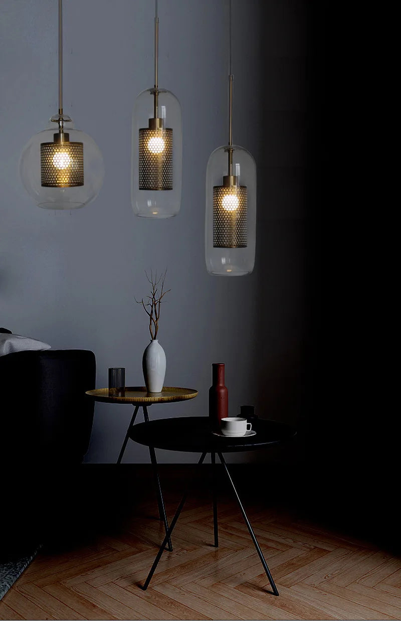 lustre en boule de verre industriel rétro pour loft hôtel restaurant - vue 4 sur 18
