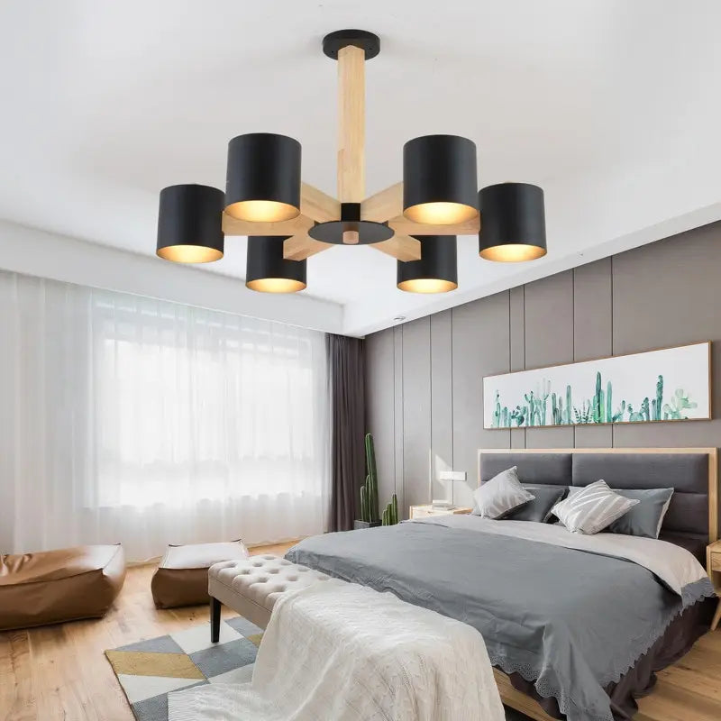 Nordique en bois massif plafond lustre salle à manger lustre salon plafond lustre chambre éclairage E27 ampoule LED - vue 4 sur 21