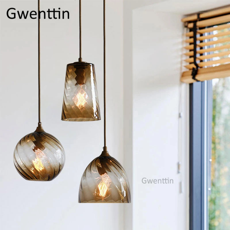 suspension moderne en verre teinté pour décoration intérieure - vue 6 sur 22