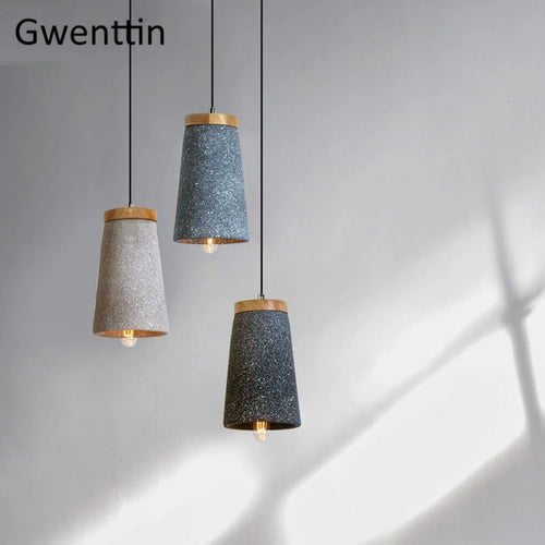 Pendelleuchte aus Zement im Vintage-Stil und modernem Holz mit LED - vue 4 sur 9