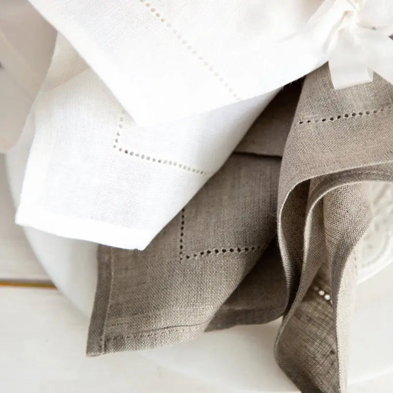 Serviette de table lin brodé ourlet ajouré lot - vue 2 sur 5
