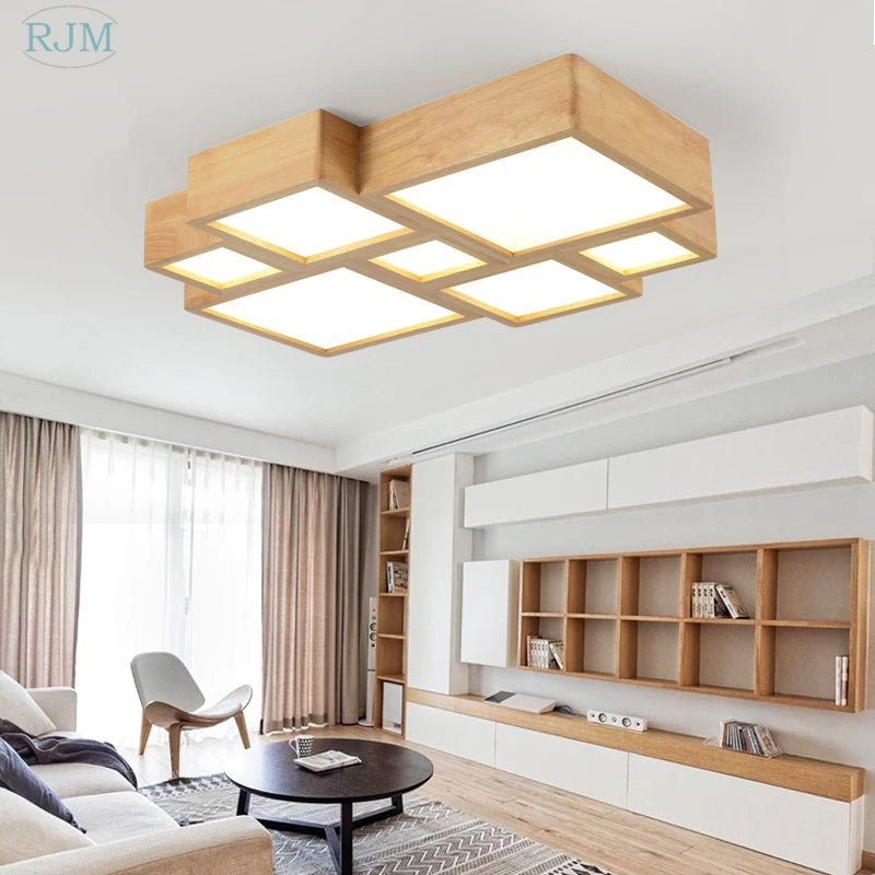 plafonnier led en bois massif design nordique simple et créatif - vue 3 sur 10