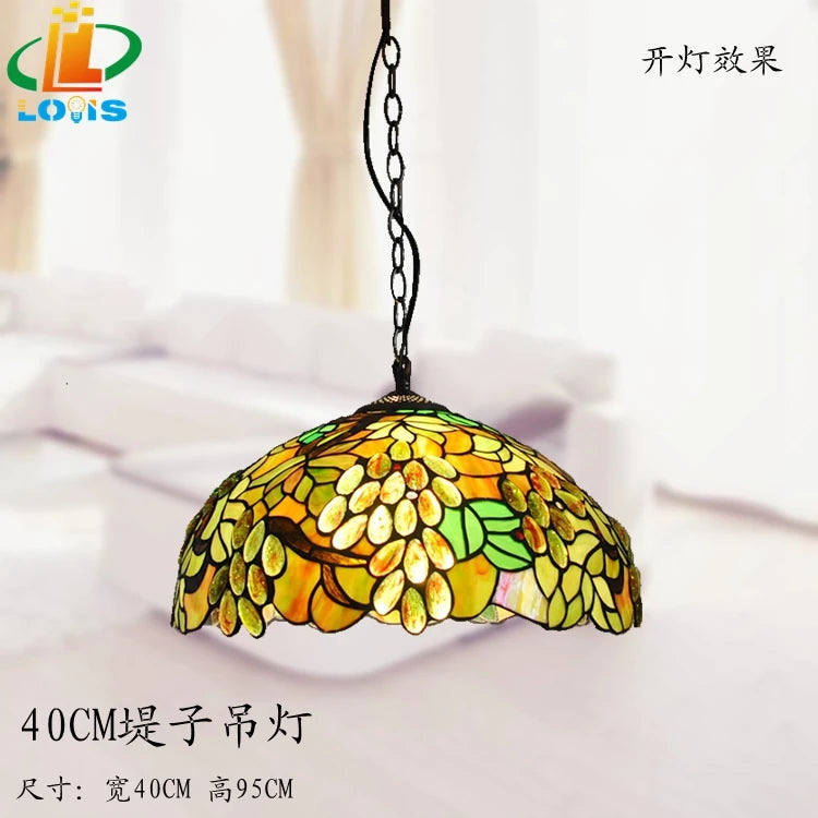 lustre antique en style européen avec feuilles vertes décoratives - vue 2 sur 6
