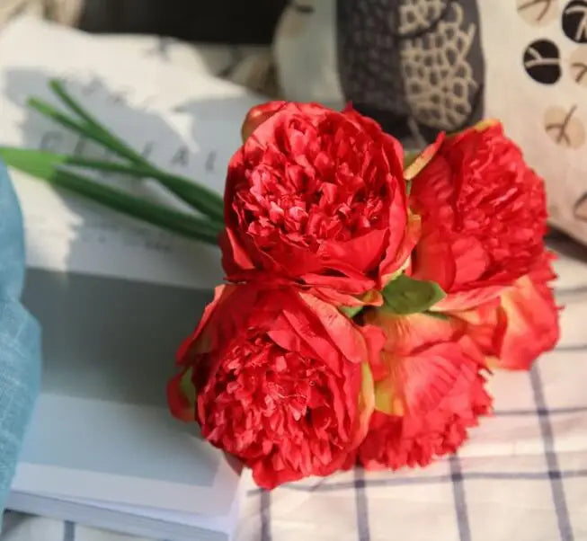 lot de 5 pivoines artificielles pour mariage et décoration intérieure - vue 10 sur 18