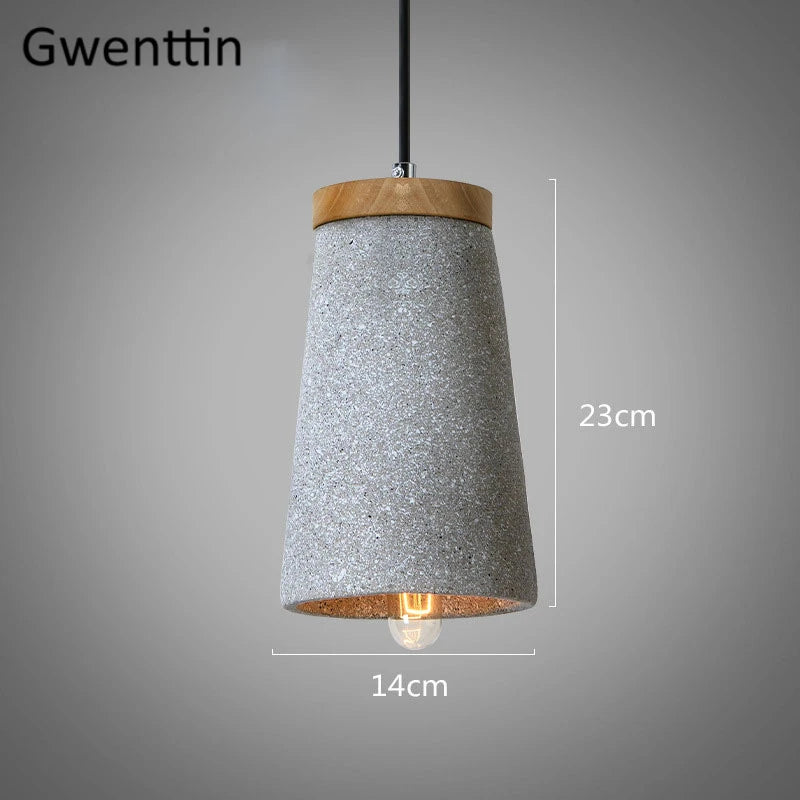 Pendelleuchte aus Zement im Vintage-Stil und modernem Holz mit LED - vue 9 sur 9