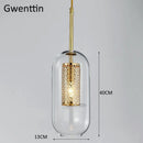 Moderne LED-Pendelleuchte aus goldenem Glas im nordischen Stil