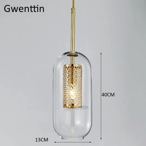 Moderne LED-Pendelleuchte aus goldenem Glas im nordischen Stil - vue 5 sur 7