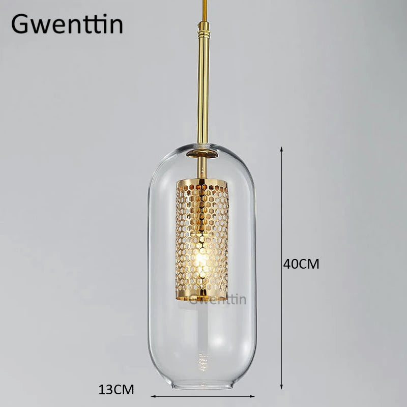 Moderne LED-Pendelleuchte aus goldenem Glas im nordischen Stil - vue 4 sur 7