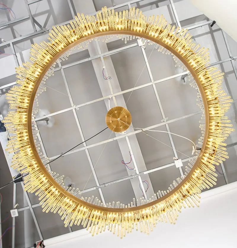 suspension moderne en cristal de luxe avec tiges en verre doré - vue 5 sur 6