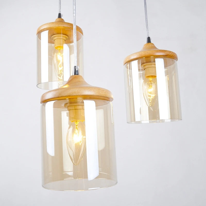 gzmj abat-jour simple en verre bois luminaire suspendu - vue 5 sur 8