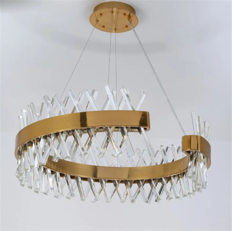lustre moderne en cristal doré éclairage led design élégant - vue 4 sur 6