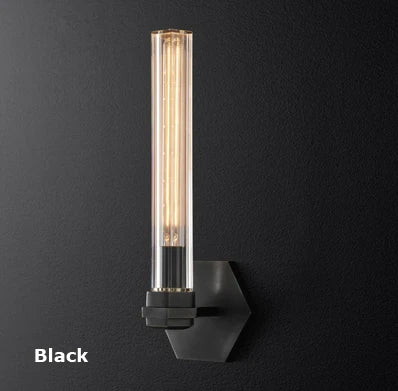 Retro-Wandleuchte aus Eisen und Glas in Schwarz-Kupfer