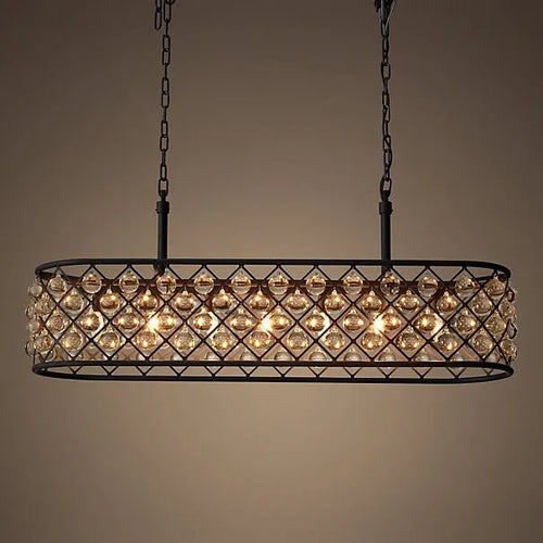 lustre rectangulaire en cristal noir pour éclairage suspendu