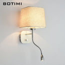 LED-Wandleuchte mit Stoff-Lampenschirm und Leseleuchte