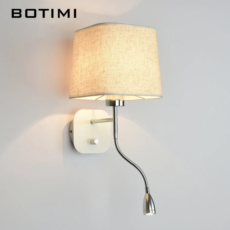 LED-Wandleuchte mit Stoff-Lampenschirm und Leseleuchte - vue 3 sur 9