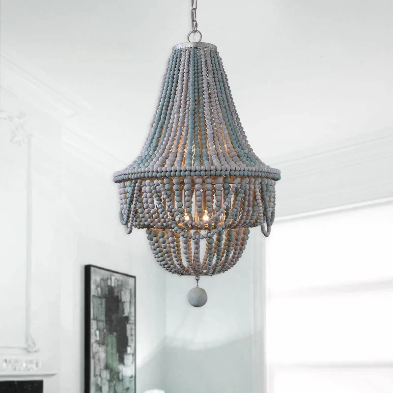 lustre à perles en bois pour décoration intérieure élégante - vue 4 sur 8