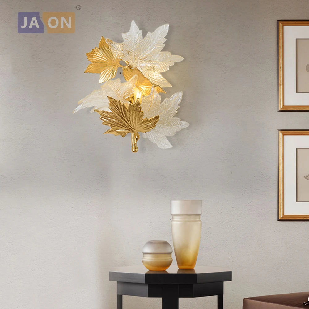 lampe led g4 moderne en cuivre et verre avec feuilles d'érable - vue 3 sur 6