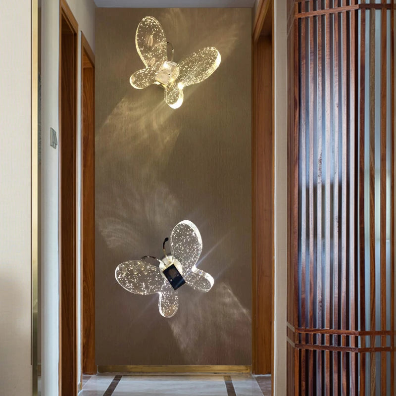 applique murale moderne en forme de bulle de cristal et papillon - vue 2 sur 6