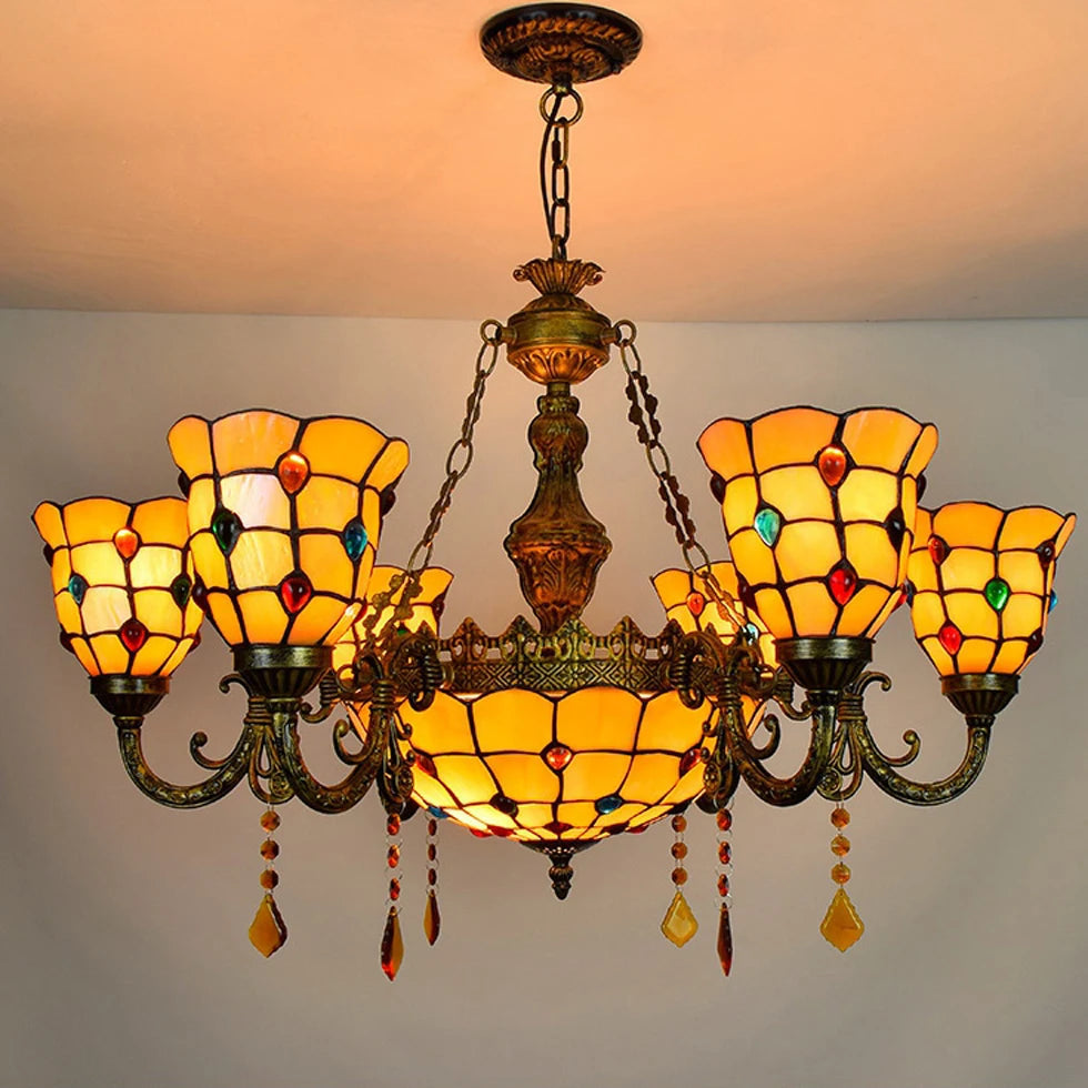 Elegante Tiffany-Pendelleuchte aus Glas für modernes Interieur - vue 4 sur 6