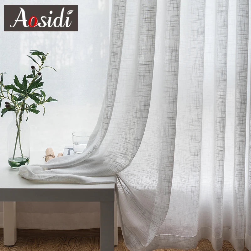 Voilage aspect lin rayures style moderne salon chambre