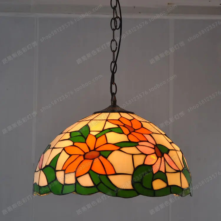 lustre en verre tournesol style américain éclairage campagne intérieur - vue 4 sur 5