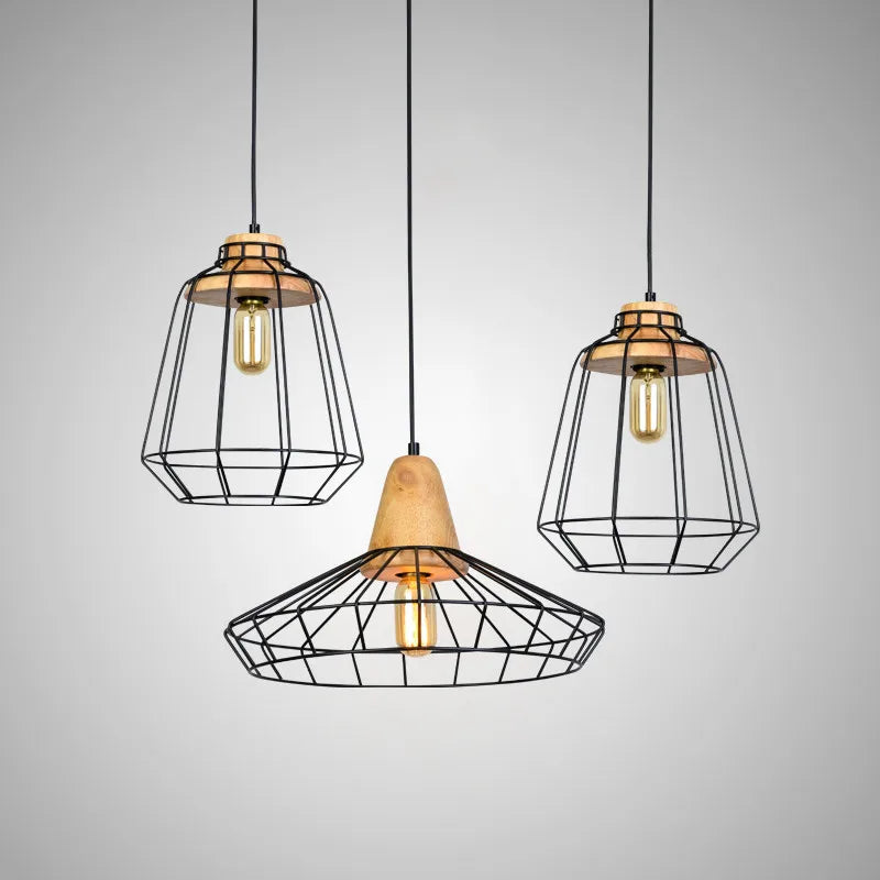 suspension vintage en fer avec cage led gzmj - vue 3 sur 8