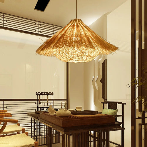 lampe suspendue originale en rotin nid d'oiseau tissé à la main