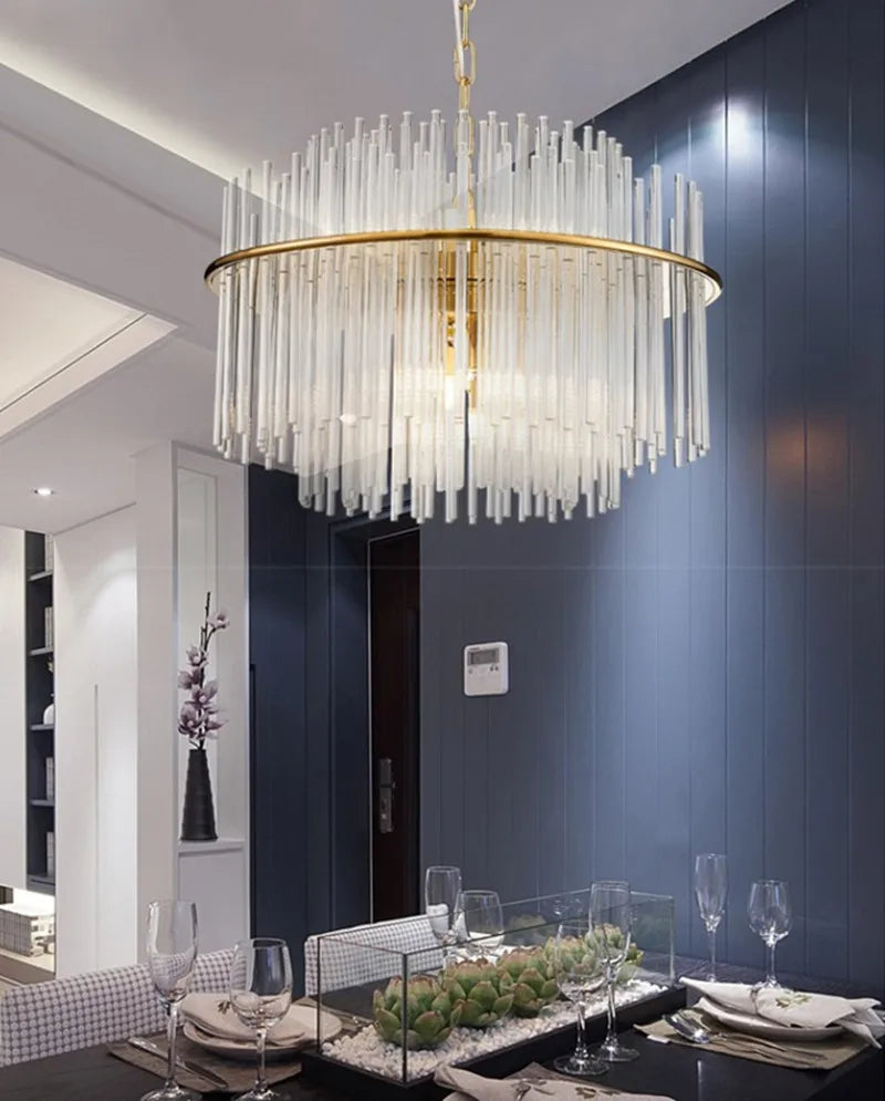 lustre en cristal design nordique tige en verre métal doré - vue 6 sur 6