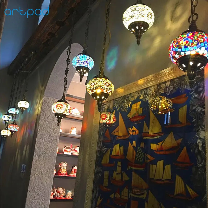 suspension turque en verre mosaïque artisanale décoration méditerranéenne - vue 4 sur 27
