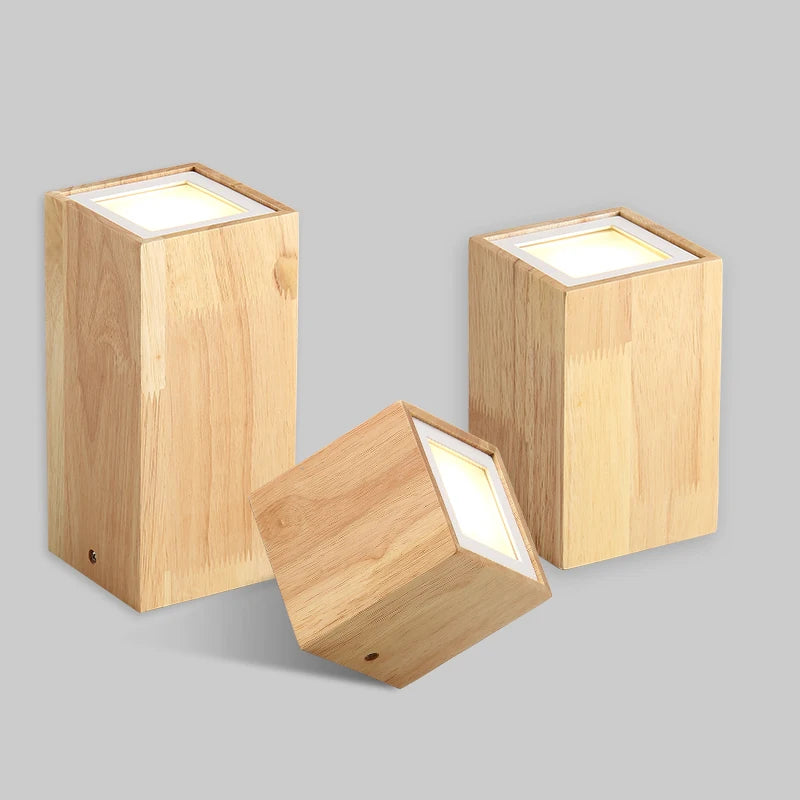 plafonnier moderne à leds design bois rond carré décoration intérieure - vue 5 sur 12