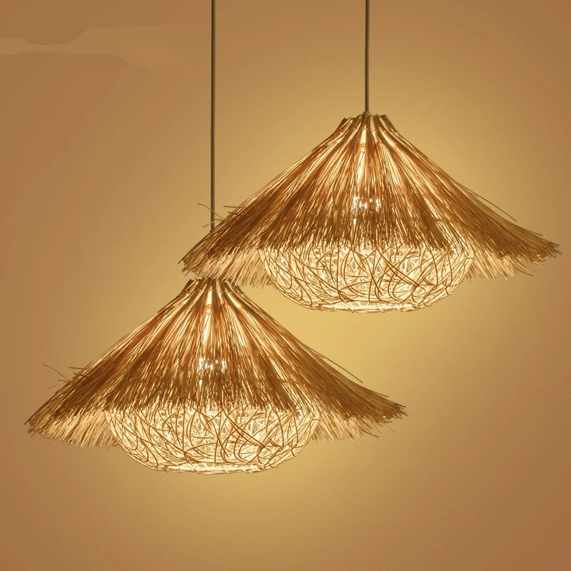 lampe suspendue originale en rotin nid d'oiseau tissé à la main - vue 2 sur 7