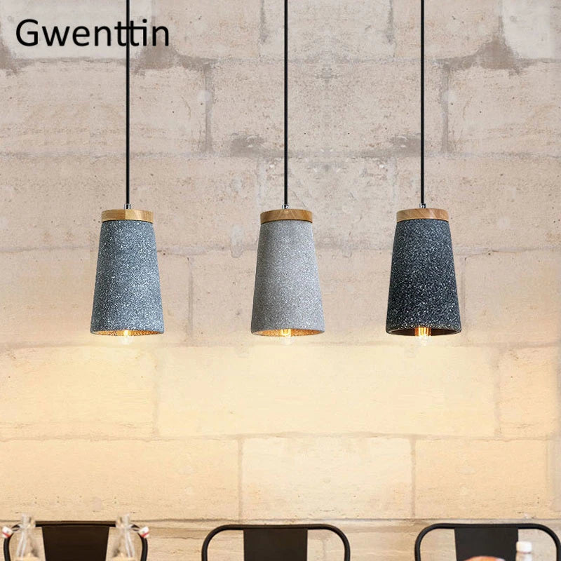 Pendelleuchte aus Zement im Vintage-Stil und modernem Holz mit LED - vue 4 sur 9