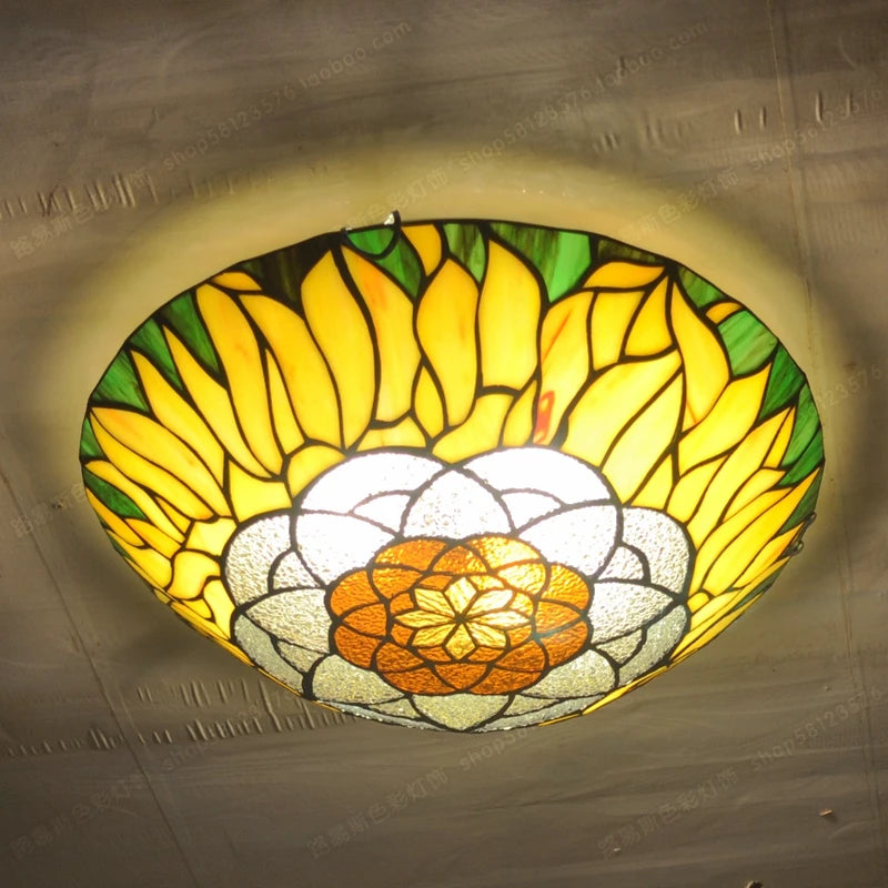 16-Inch Continental Sunflower Ceiling Tiffanylamps Bedroom Children's Den Bar Glass Art Lighting Personality Stairs - vue 5 sur 8