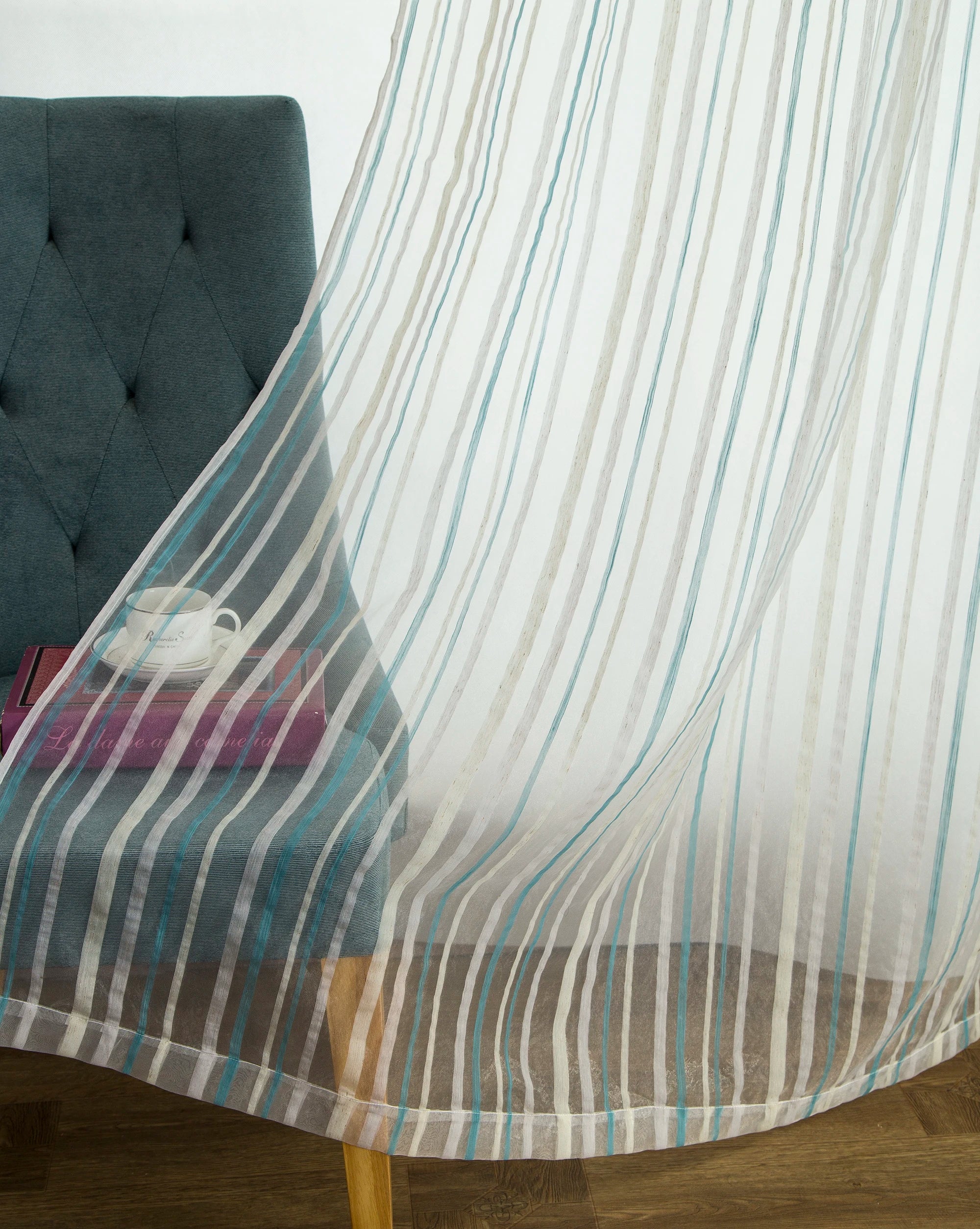 Voilage rayé style européen pour salon ou chambre - vue 6 sur 9
