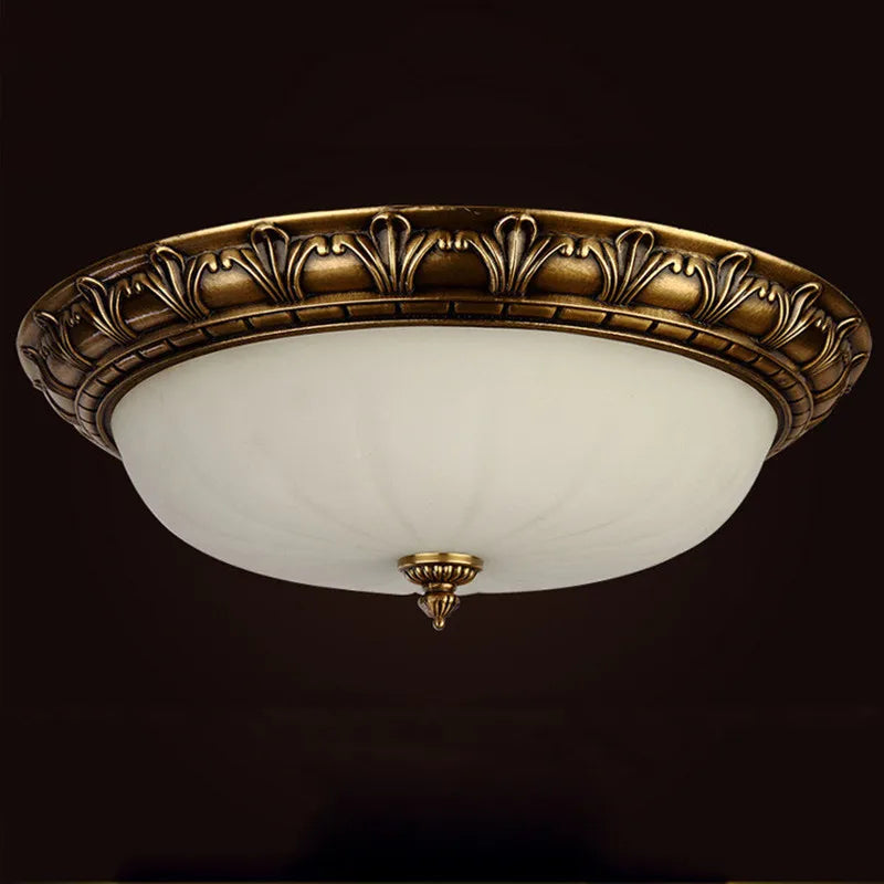 plafonnier en cuivre abat-jour rond en verre vintage - vue 5 sur 6