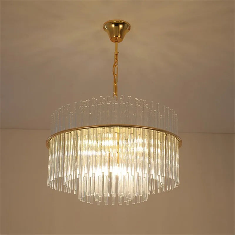 lustre en cristal moderne avec tige en verre transparent élégant et chic - vue 6 sur 6