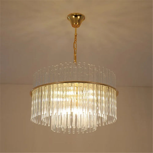 lustre en cristal design nordique tige en verre métal doré