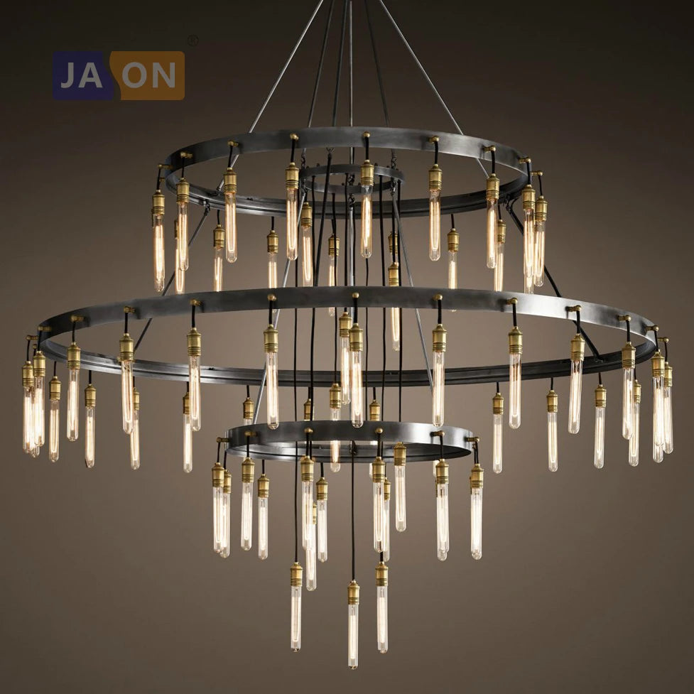 Retro-Pendelleuchte aus Eisen und schwarzem Kupfer im Industrial Design - vue 3 sur 12