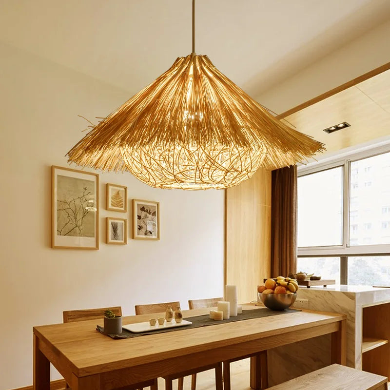 lampe suspendue originale en rotin nid d'oiseau tissé à la main - vue 4 sur 7
