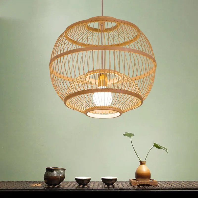 suspension vintage en bambou tressé led pour hôtel et restaurant