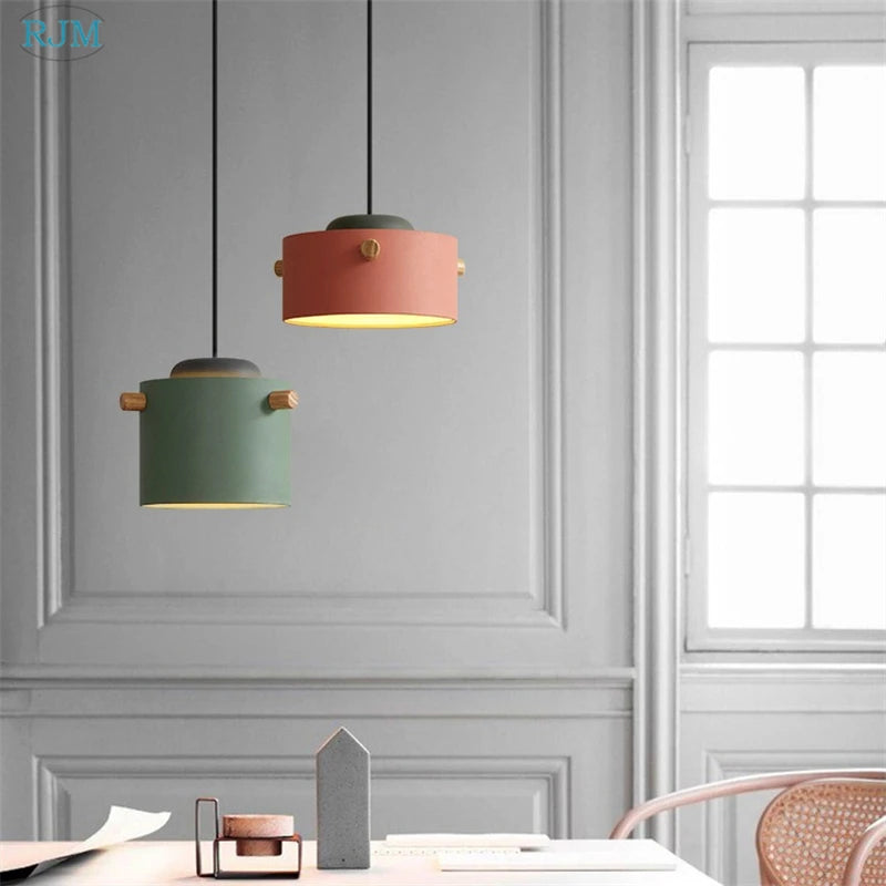 lampe suspendue nordique créative macarons led bois - vue 5 sur 18