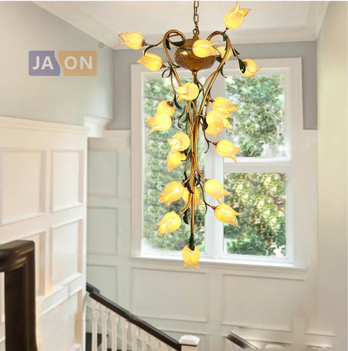 suspension en fer nordique avec verre lys tulipe camélia pour éclairage décoratif - vue 3 sur 12