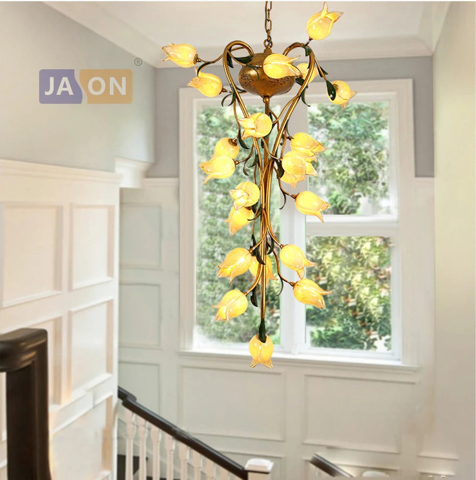 suspension en fer nordique avec verre lys tulipe camélia pour éclairage décoratif - vue 2 sur 12