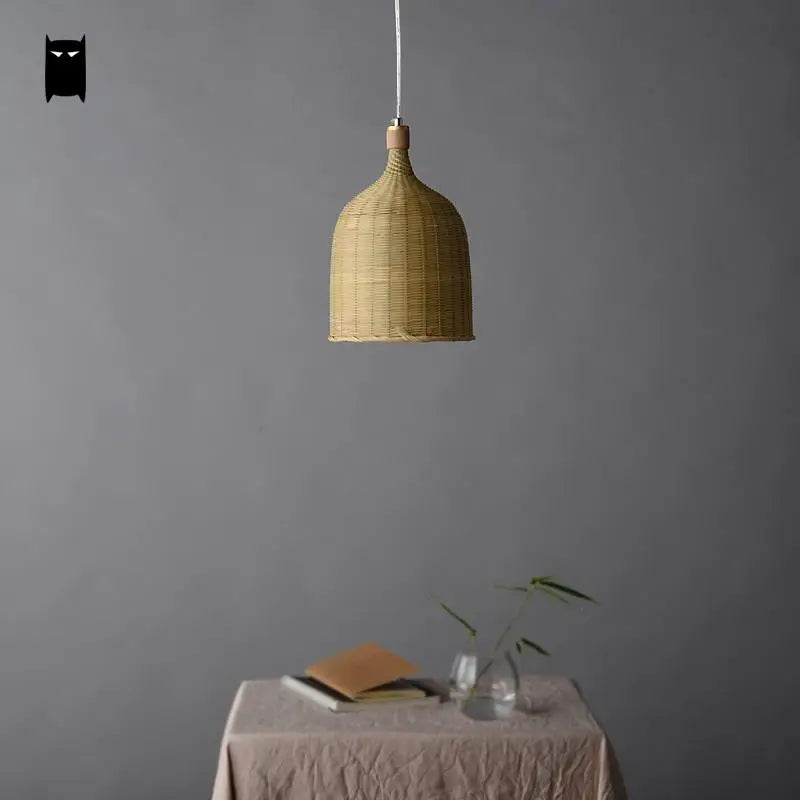suspension bambou osier rotin panier seau luminaire rustique asiatique japon lampe suspendue Luminaire Design salle à manger - vue 5 sur 5