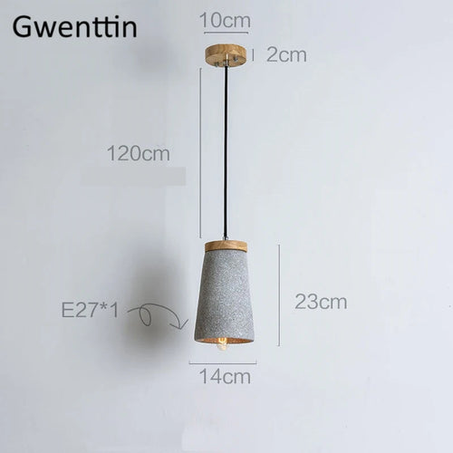Pendelleuchte aus Zement im Vintage-Stil und modernem Holz mit LED - vue 6 sur 9