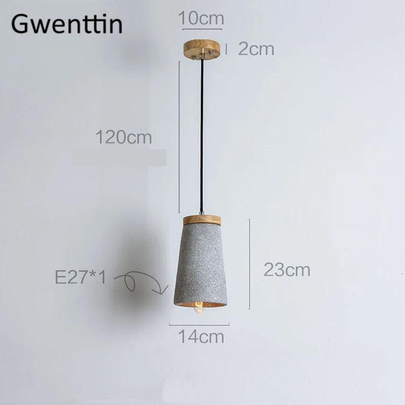 Pendelleuchte aus Zement im Vintage-Stil und modernem Holz mit LED - vue 5 sur 9