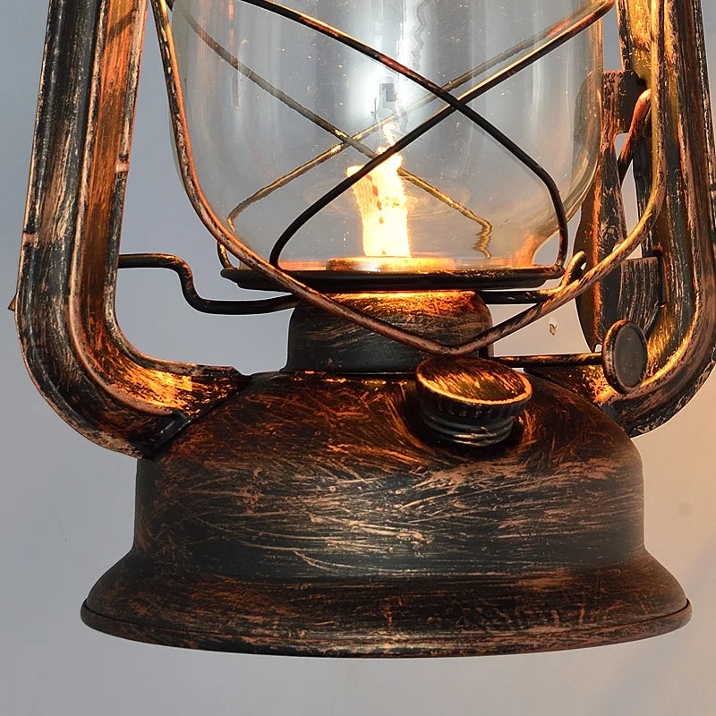 Retro Barn Lantern European Kerosene Wall Lamp Bedroom Bedside wall Lights,Wrought Iron glass Shade Restaurant Bar Aisle Sconce - vue 6 sur 9