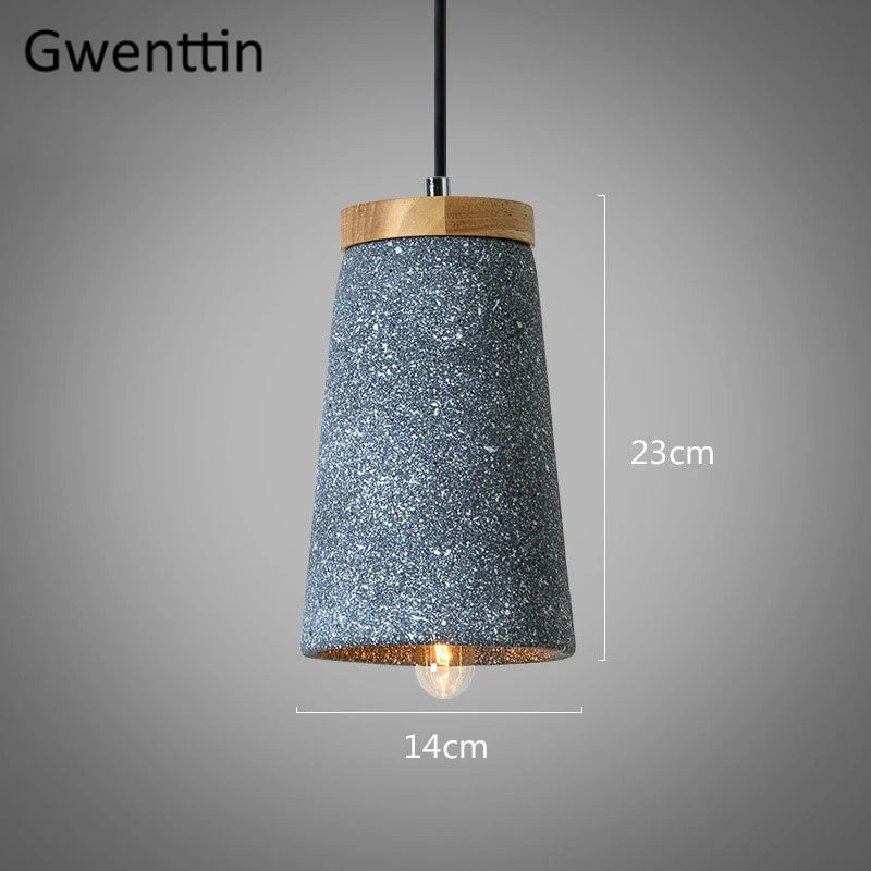 Pendelleuchte aus Zement im Vintage-Stil und modernem Holz mit LED - vue 8 sur 9