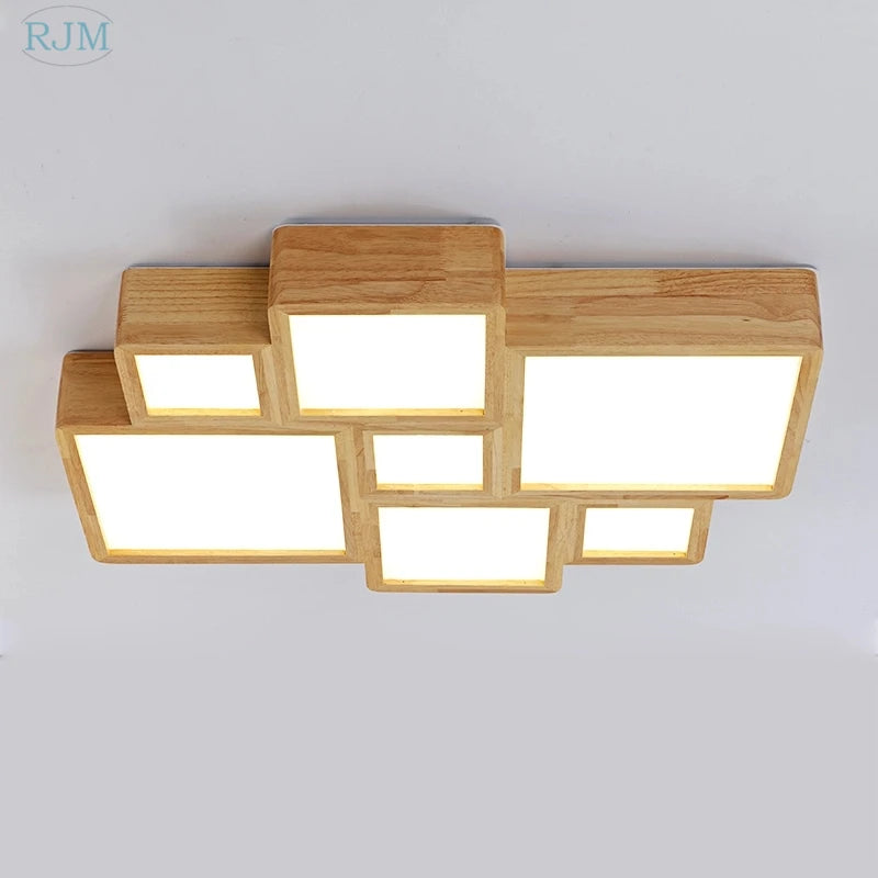 plafonnier led en bois massif design nordique simple et créatif - vue 2 sur 10