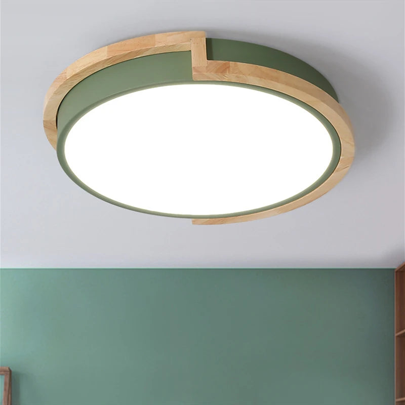 plafonnier circulaire en bois multicolore avec télécommande - vue 3 sur 3